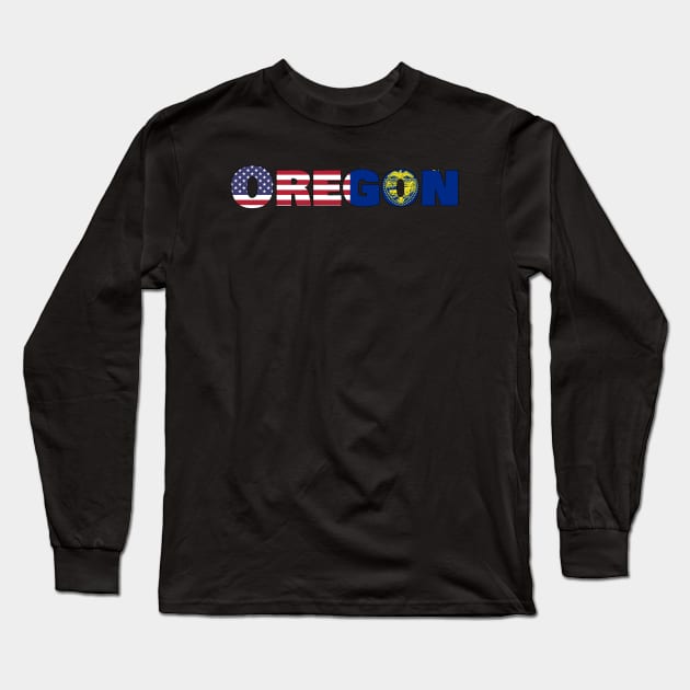 Oregon State Flag/ American Flag Long Sleeve T-Shirt by ElevenGraphics